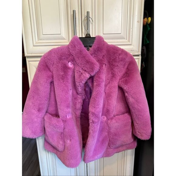 Crewcuts Girls Faux Fur Teddy Plush Double Breasted Coat Jacket Pink Size 6-7 - Picture 2 of 9
